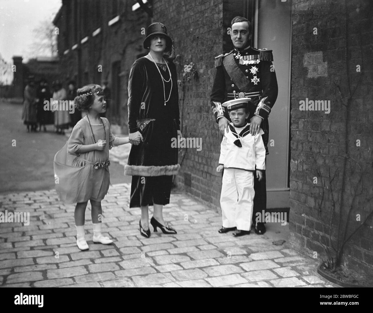 Wedding of Crown Prince of Sweden and Lady Louise Mountbatten at St James Lady Tatiana Mountbatten , Marchioness of Milford Haven , Marquis of Milford Haven and the little Earl of Medina 4 November 1923 Stock Photo