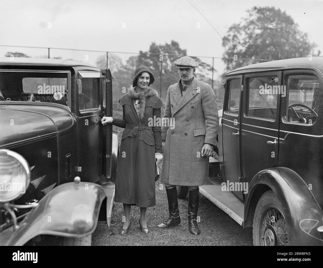 The polo playing Earl of Erne with his fiance , Lady Davina Lytton , whose engagement was recently announced , leaving the Ranelagh Club today . Lord Erne took part in a polo match , the  Bluejackets  versus the Royal Horse Guards  during the spring polo tournament . 20 May 1931 Stock Photo