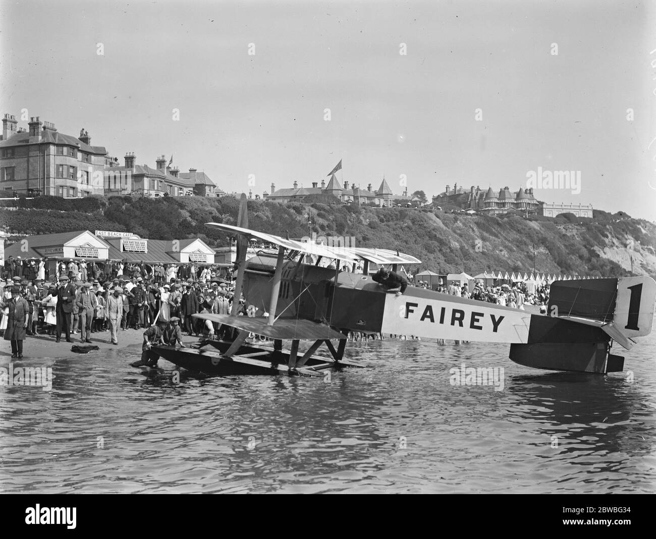 First International Seaplane Race at Bournemouth Lieutenant Colonel Vincent Nicholl D S O ( Great Britain ) in the Fairey seaplane before the start 11 September 1919 Stock Photo