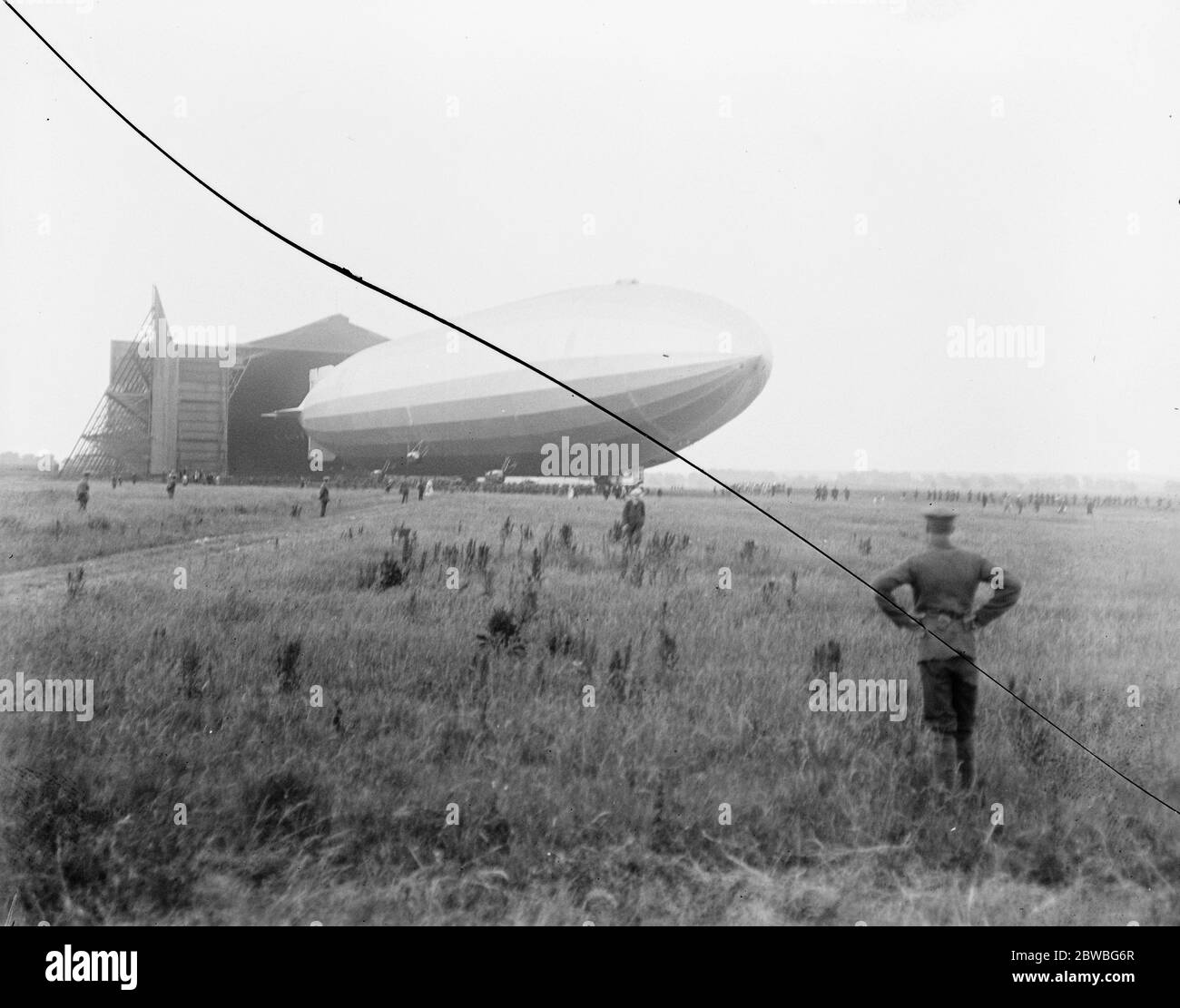 Giant Airship Built for the American Navy Makes its First Flight The Airship R 38 built at Cardington Aerodrome for the United States Navy rose from the Aerodrome about 10 o ' clock last evening and cruised over Bedford and away to the North East 24 June 1921 Stock Photo