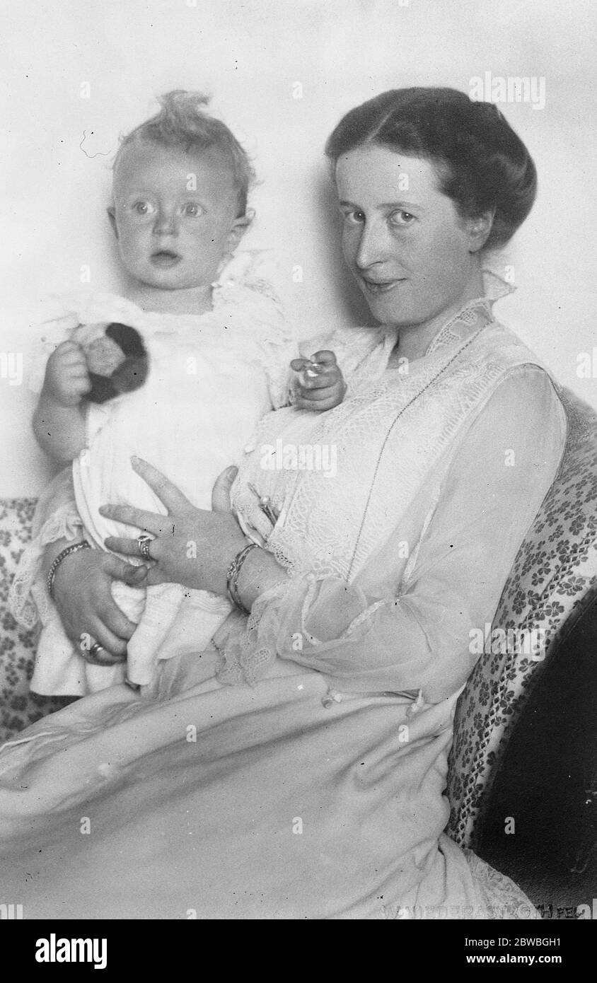 Ex Crown Prince 's godchild . The ex Crown Prince of Germany , in his journey from Holland , found time to halt at an estate in Brunswick to attend in the capacity of godfather , the baptism of the infant son of Countess Ina Von Bassewitz , now generally known as Countess Ruppin . 14 November 1923 Stock Photo