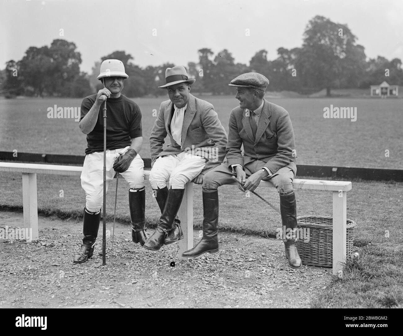Ranelagh Polo club -County Polo Week W B Duckworth , Captain C M Barton and Major Mancel Jackson 3 July 1928 Stock Photo