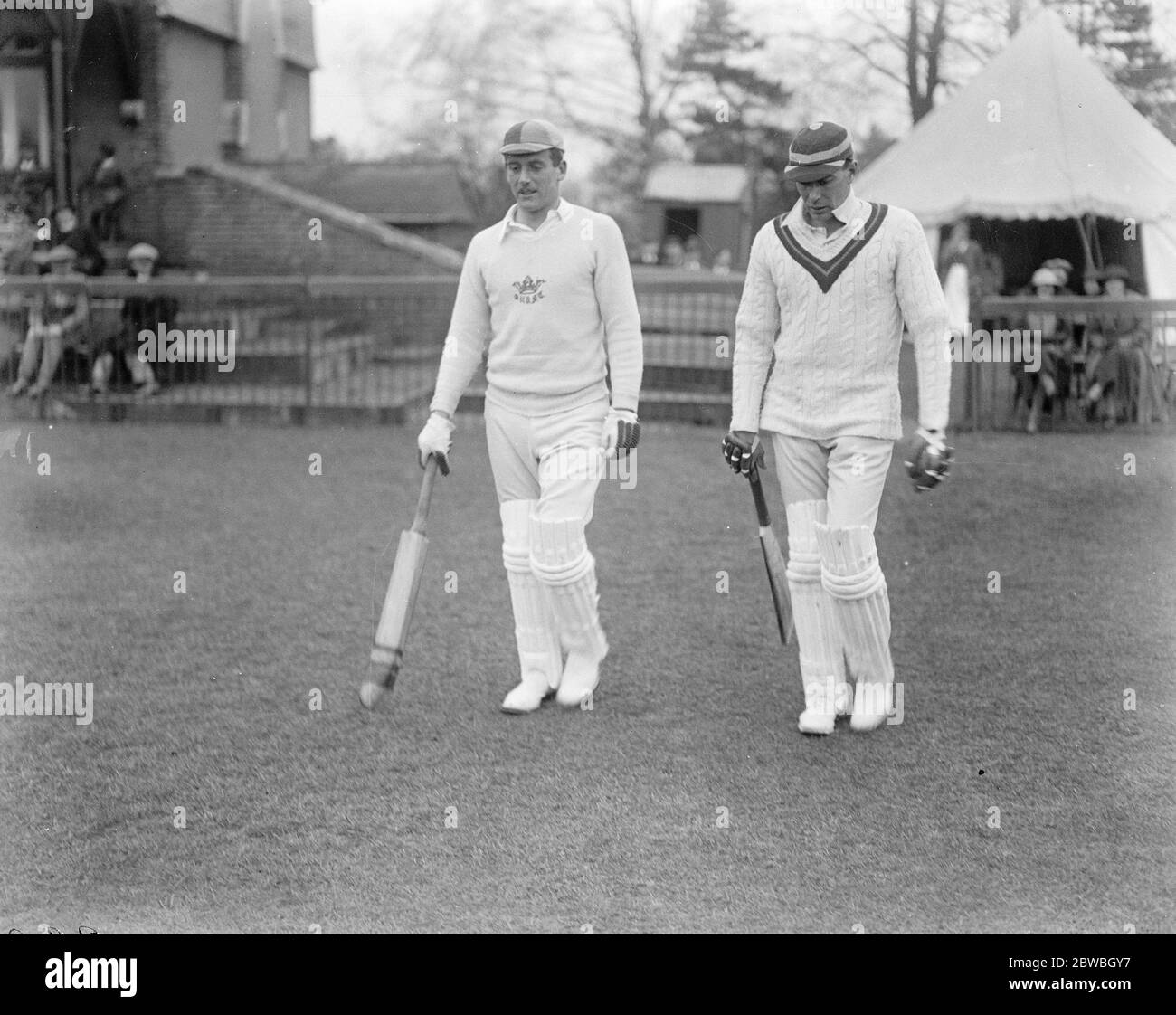 First class cricket season opens . The first class cricket season opened at Oxford on Wednesday with the University commenced a match with Middlesex . K G Blakie ( right ) and H L Price coming out to open the Oxford University innings . 3 May 1922 Stock Photo