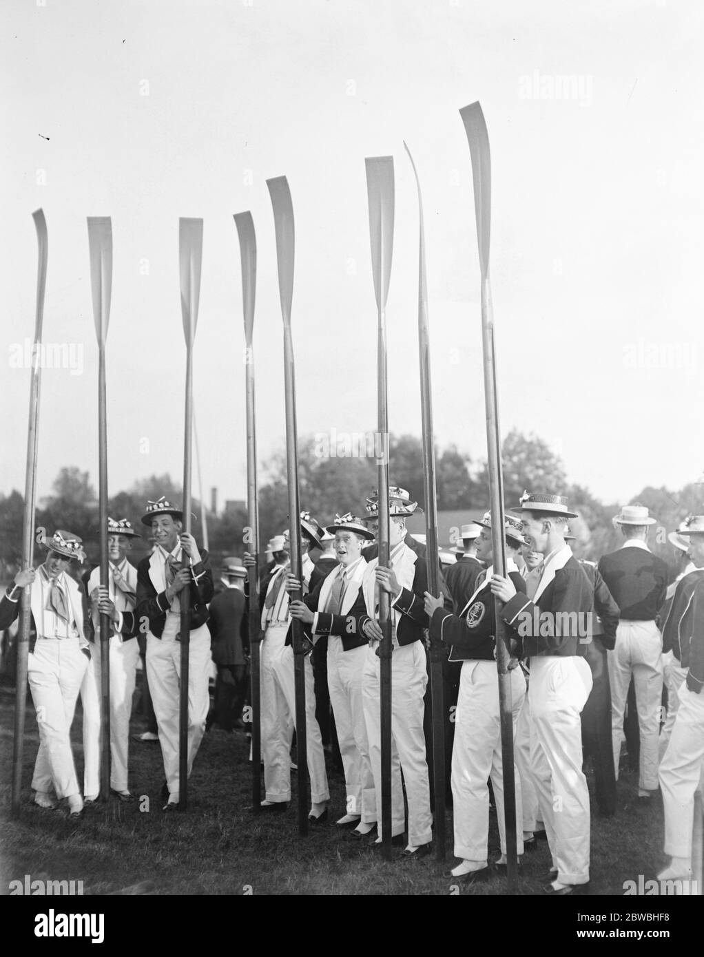 Fourth of June celebrations and procession of boats at Eton The crew of the Thetis   5 June 1920 Stock Photo