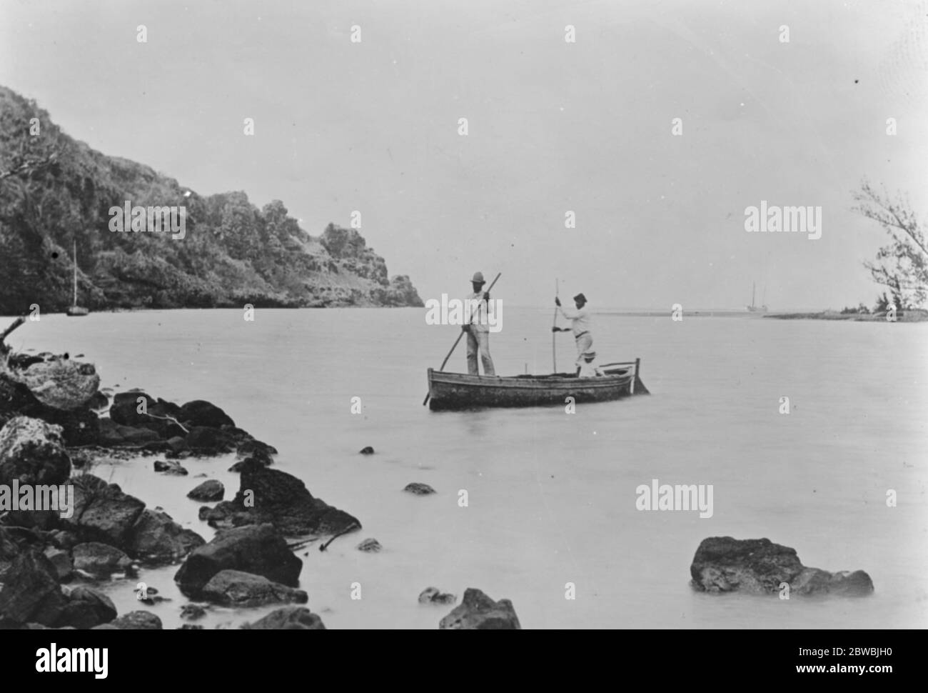 Great Sea Drama of British Crew After sailing the Indian Ocean for 23 days in their open boat , the captain and 17 of the crew of the St Ives steam Trevessa have arrived at the Island of Rodriguez , in the Indian Ocean 29 June 1923 Stock Photo