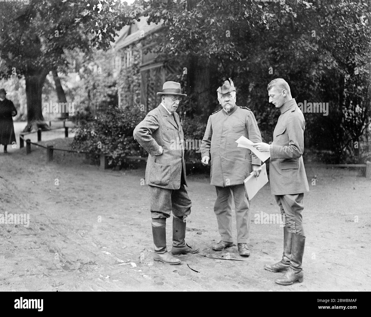 The Duke of Schleswig Holstein ( better known in this country as Prince Albert of Schleswig Holstein ) has been enjoying some shooting on his estate at Primkinau . Here the Duke discusses plans for the shoot with his head keeper ( right ) 1922 Stock Photo