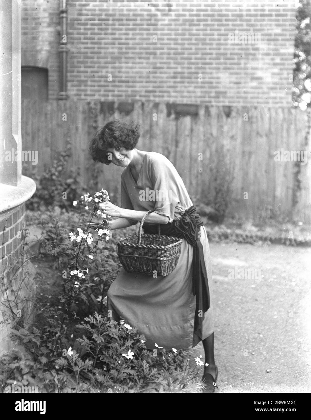 Duchess of Leinster by the Sea The Duchess of Leinster gatheringgarden flowers at Bournemouth in the ceremonial county of Dorset where she is staying 27 August 1923 Stock Photo