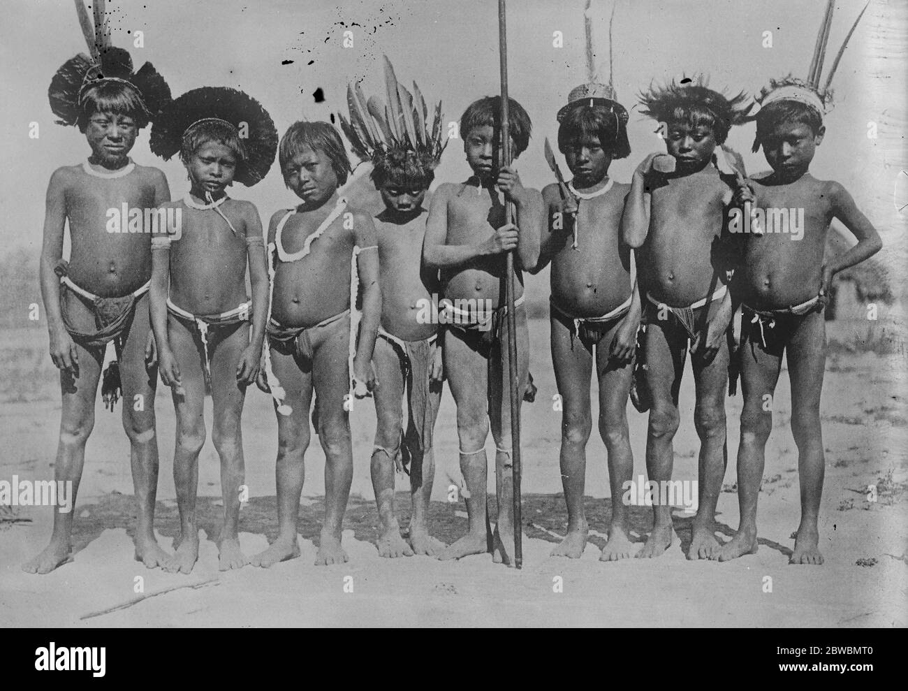 Venezuela . A group of Macoas youths in gala dress February 1920 Stock Photo