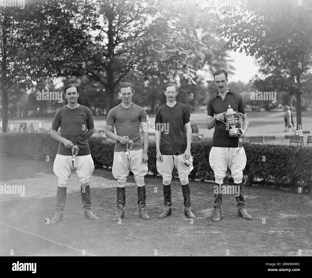 Ranelagh Polo club - Lifeguards versus Ramblers in the final for the junior colts challenge cup The lifeguards team ; Mr T A Fairhurst , Mr F E B Wignall , Mr G W Pennington and and Mr A H Ferguson 28 July 1928 Stock Photo