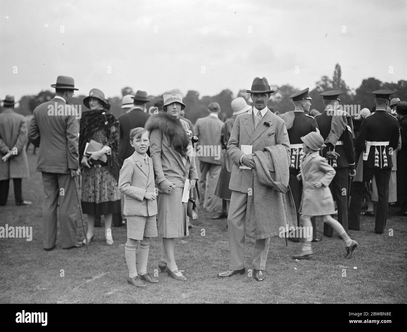At the Roehampton Pony Gymkhana - Lady Zia Richardson and her son Alex with Major Richardson . 1927 Stock Photo