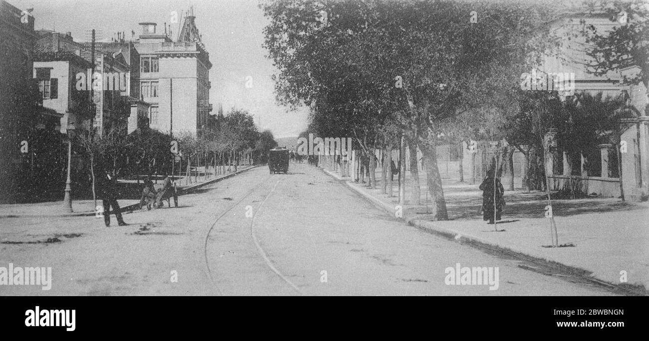 The Greek executions . The ex Greek Ministers were executed at a spot in the Rue de Kiphissia , Athens , where a platoon of infantry soldiers were drawn up facing the wall of the newly erected municipal hospital .  A view of the Rue de Kiphissia .  30 November 1922 Stock Photo