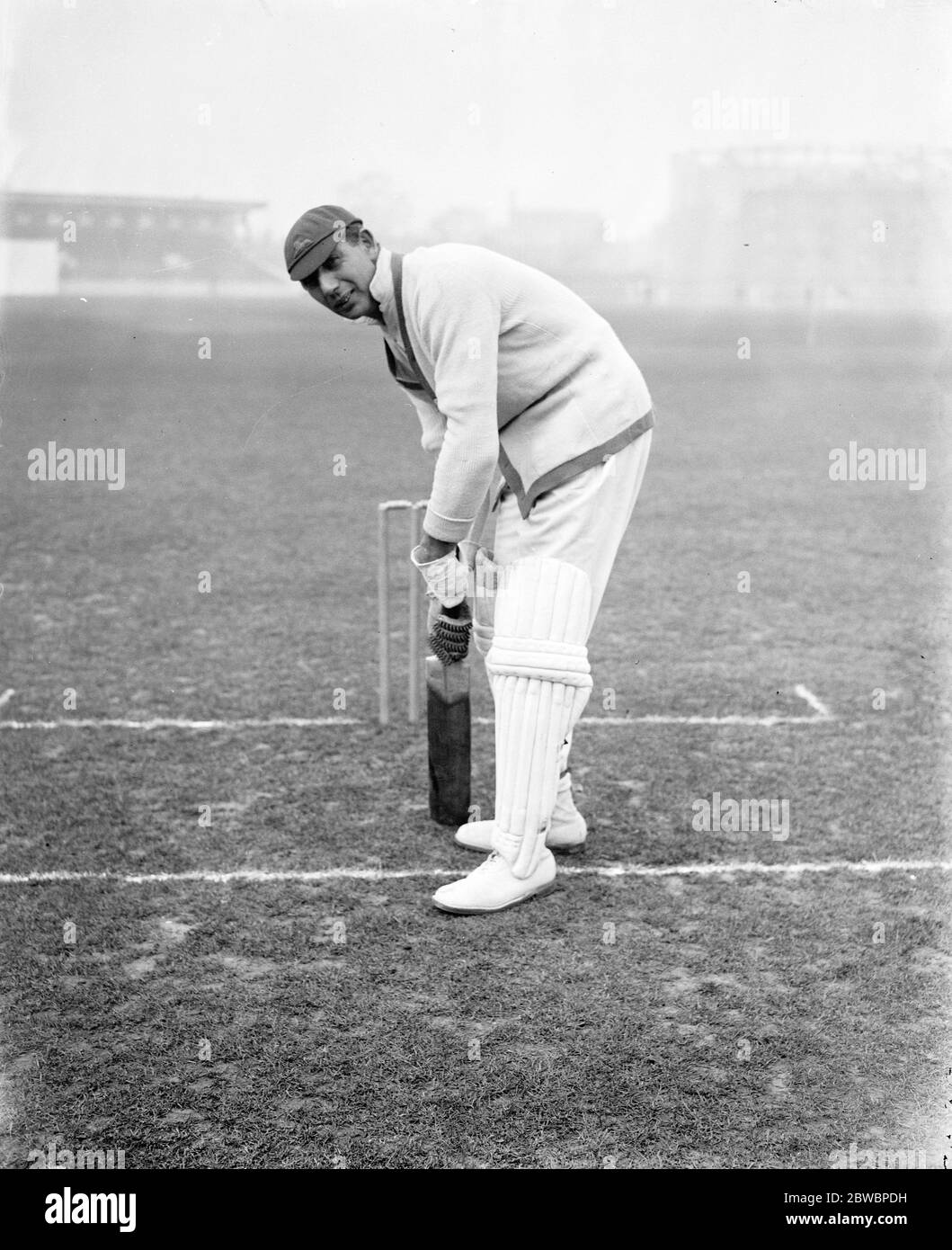 South African cricketers practice at the Kennington Oval , London Manfred John Susskind one of the best batsmen in Transvaal 23 April 1924 Stock Photo