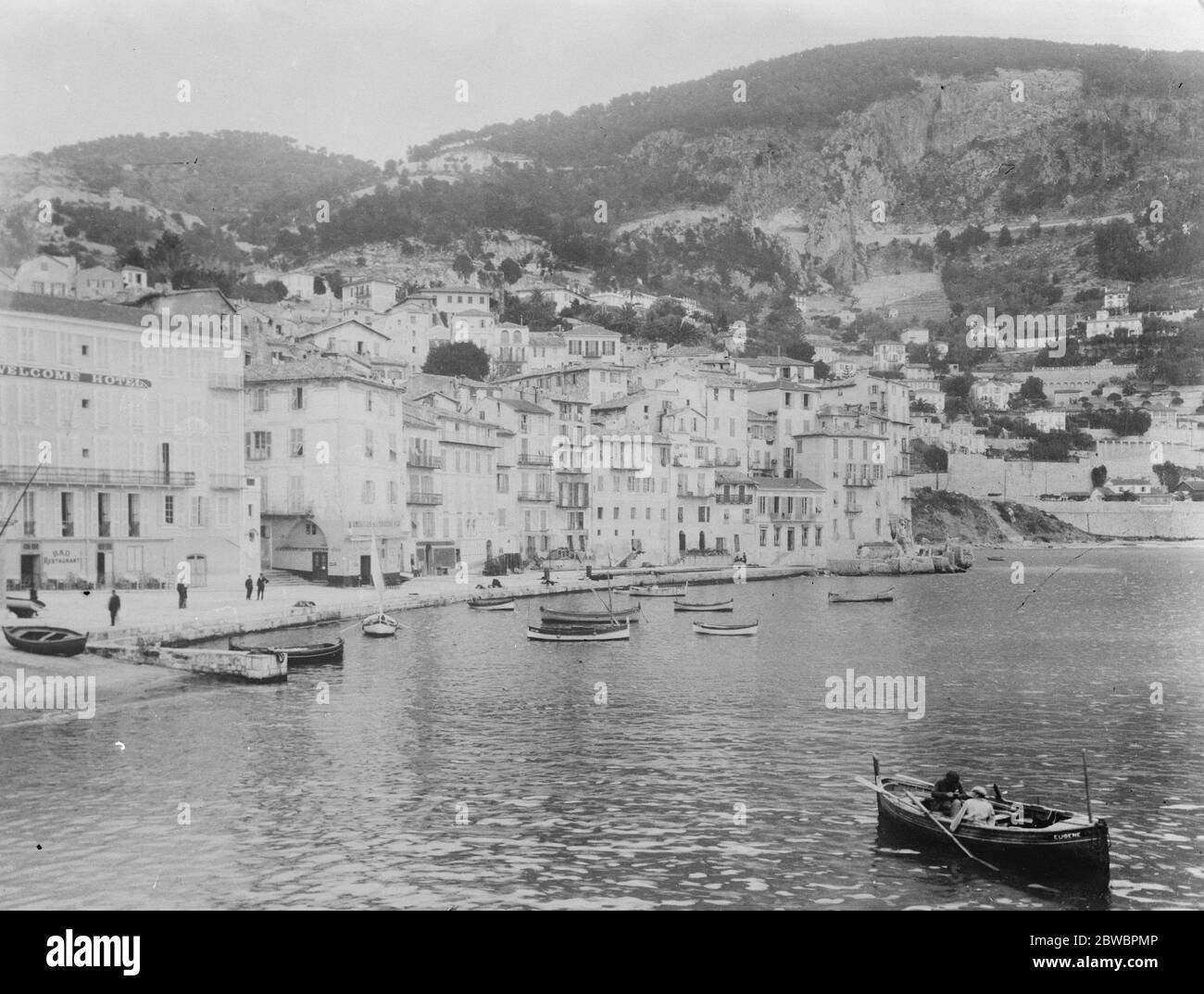 Villefranche . The landing place showing on the right the Corniche Road . A general view . 12 March 1925 Stock Photo