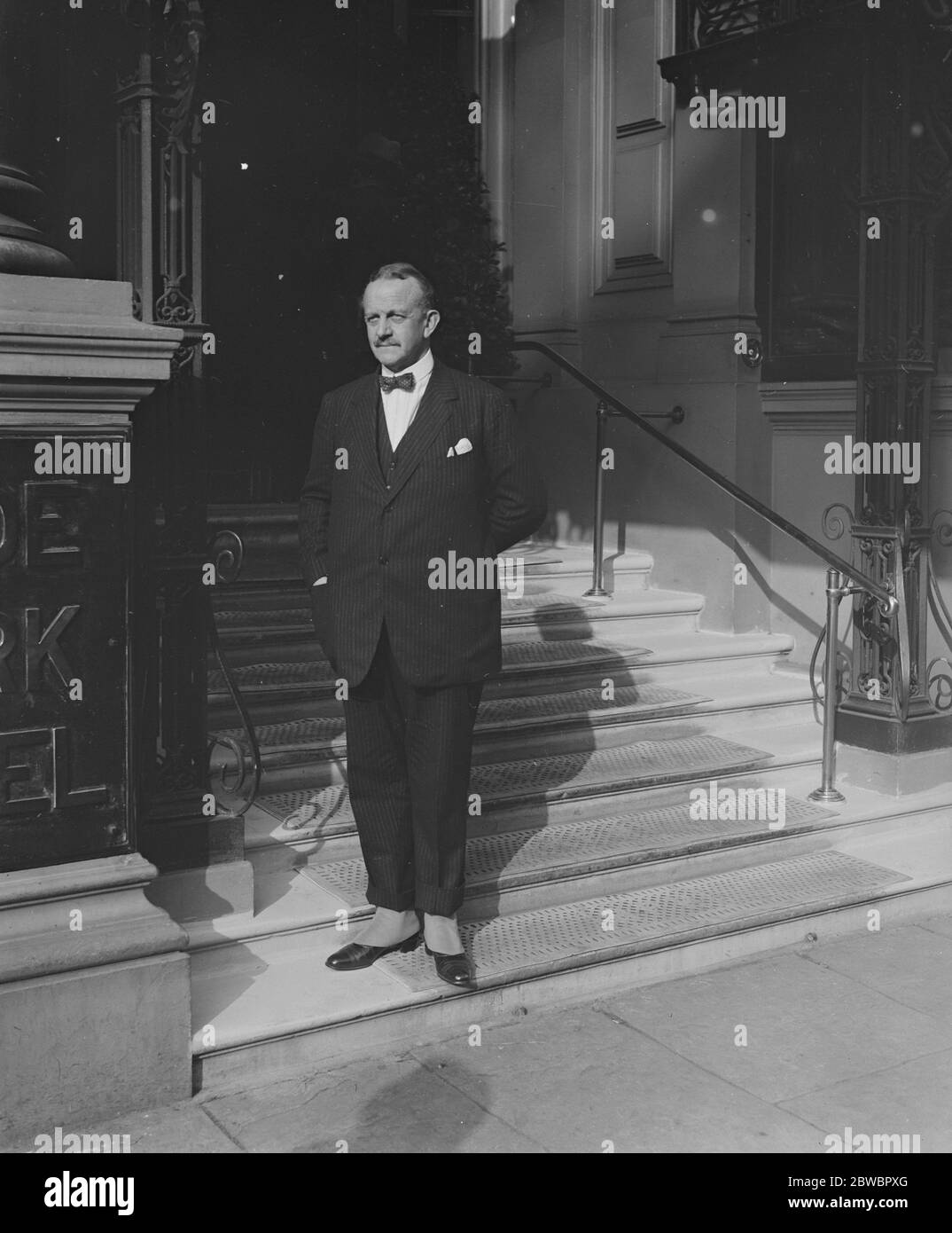 Count Bernstorff in London as Germany 's League of Nations delegate . Count Bernstorff will represent Germany at the meeting of the Council of the International Federation of the League of Nations Societies in London . Count Bernstorff outside his London hotel . 13 October 1924 Stock Photo