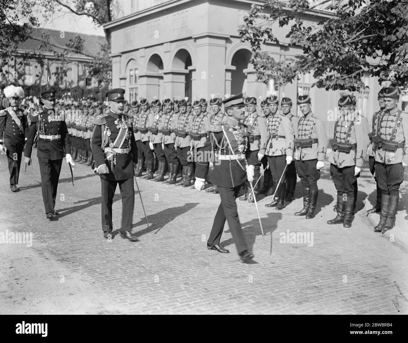 The future King of Serbia christened . The King inspects his bodyguard . 24 October 1923 Stock Photo