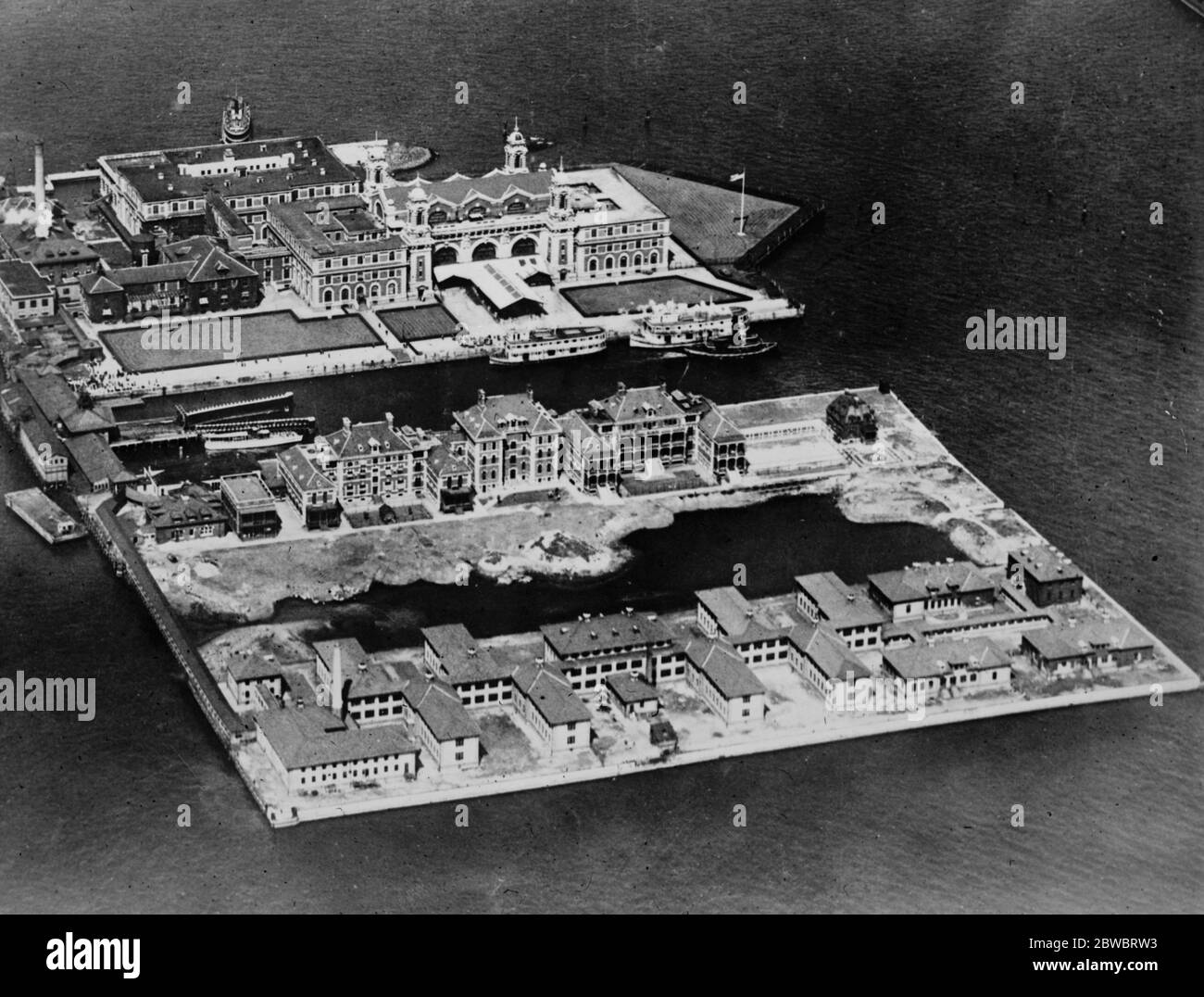 Notorious American immigrant depot to be closed . Ellis Island , which the department of Labour at Washington proposes to shut down , it being planned to establish stations abroad , and thus save unsuitable immigrants a futile voyage . 28 April 1925 Stock Photo