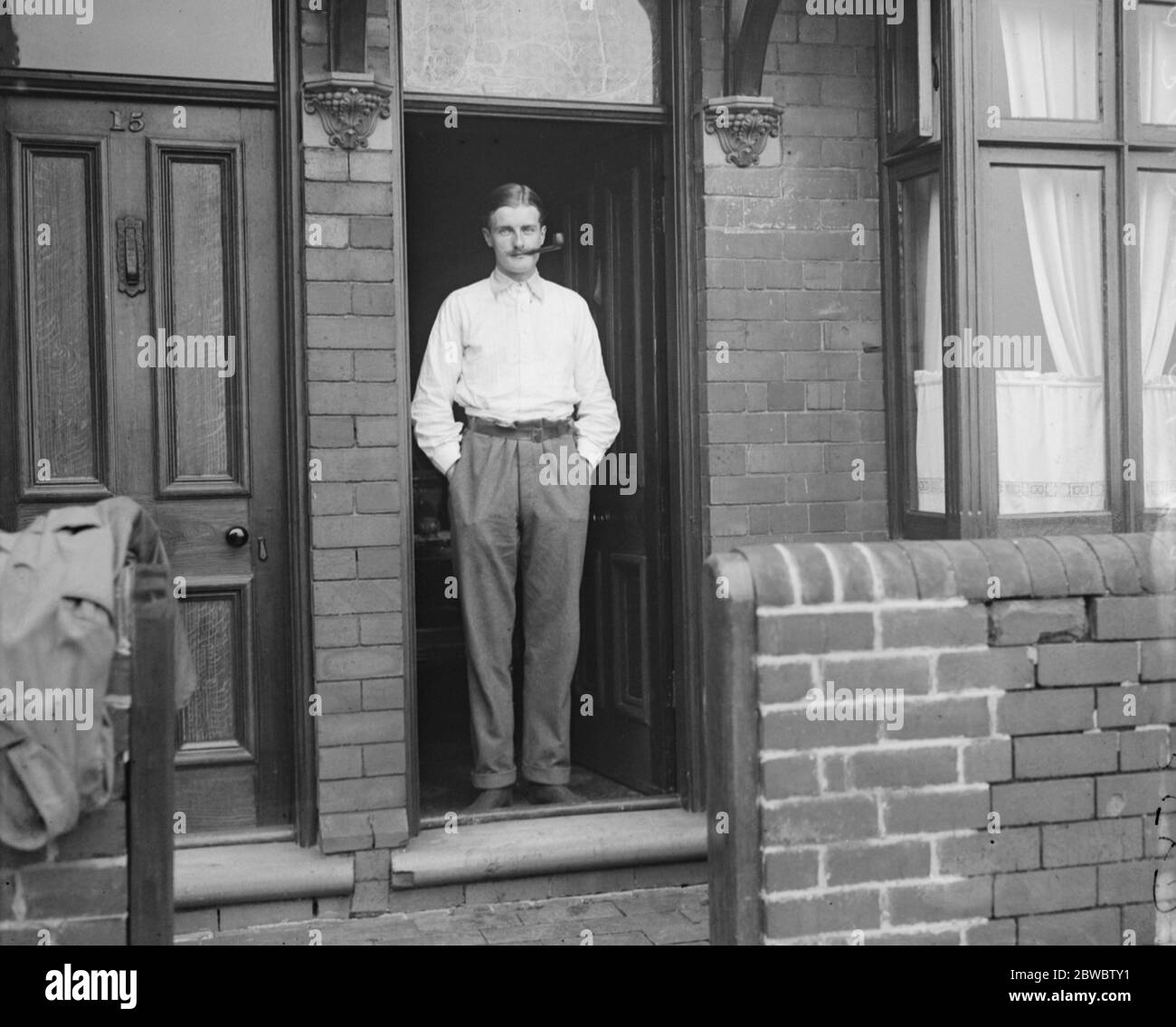 Tory leader 's son as Labour candidate . Mr Oliver Baldwin , son of the Conservative Leader , is putting up as a Labour Candidate for Dudley . Mr O Baldwin in the doorway of the house where he is staying at Dudley . 15 September 1924 Stock Photo