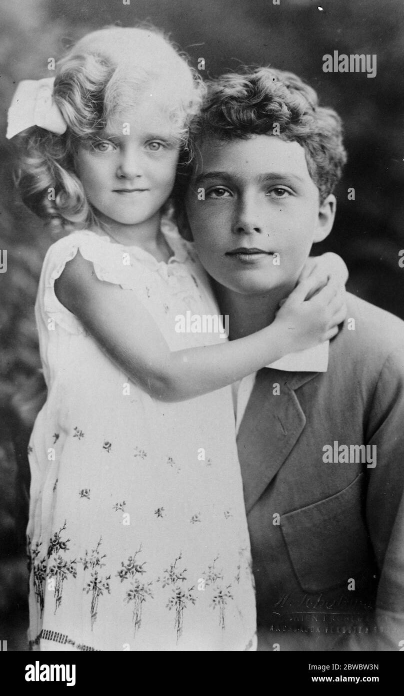Happy children of a tragic Empress . The Archduke Otto , rightful heir to the Thrones of Ausria and Hungary , with his youngest sister , the Archduchess Elizabeth Charlotte . Photograph taken at the Villa Lequeitio , Spain . 13 December 1926 Stock Photo
