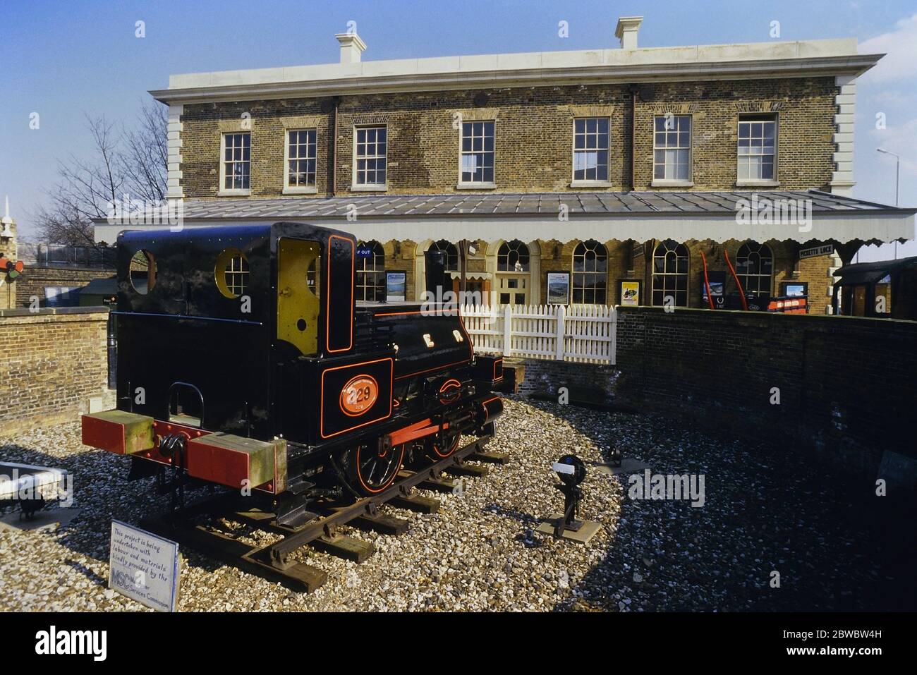 Steam locomotive, GER no. 229 (Coffee Pot) outside The former North Woolwich Old Station Museum, London, England, UK. Circa 1980's Stock Photo