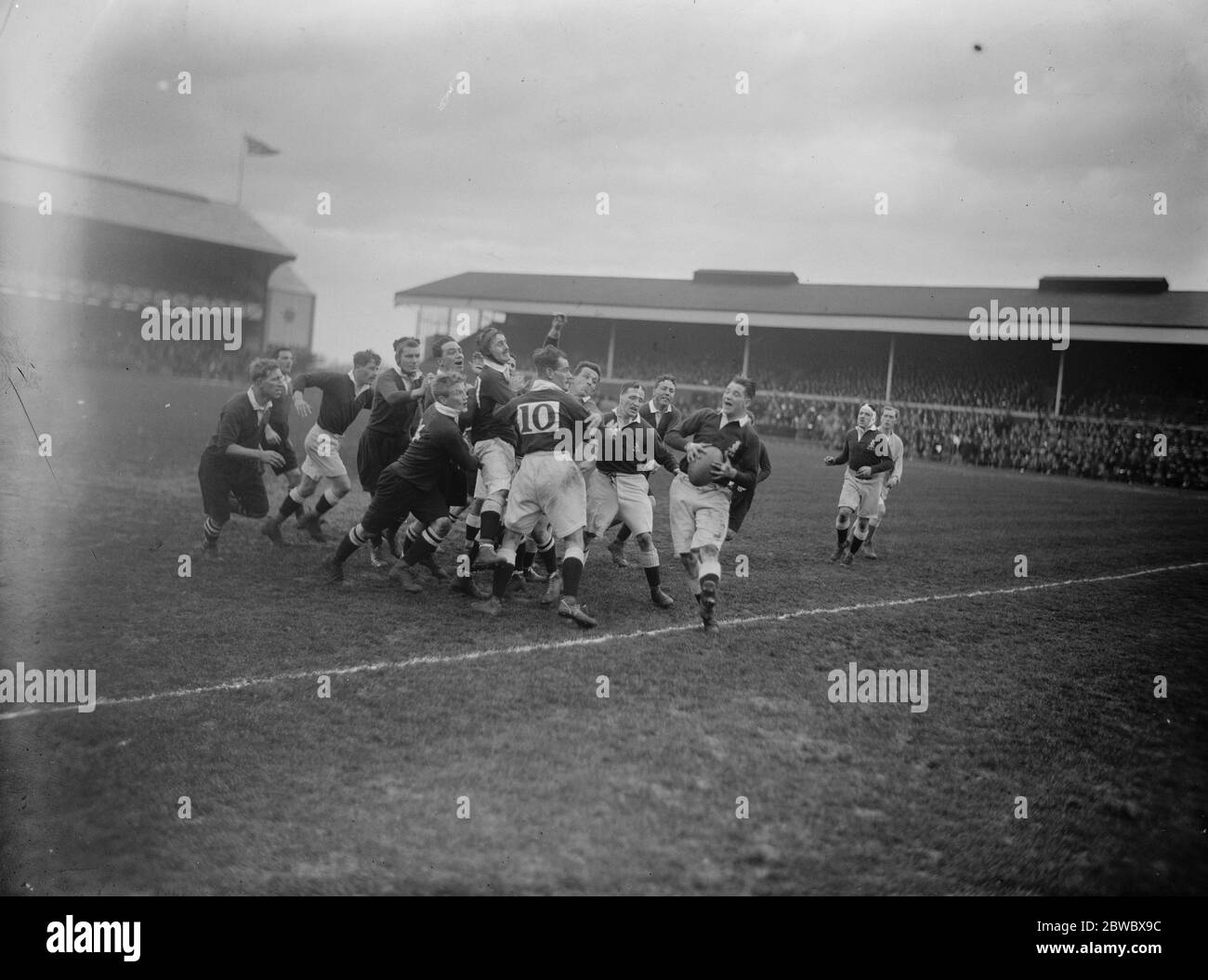 Rugby match between Army and Navy at Twickenham . An Army man obtains possession from a scrum . 7 March 1925 Stock Photo
