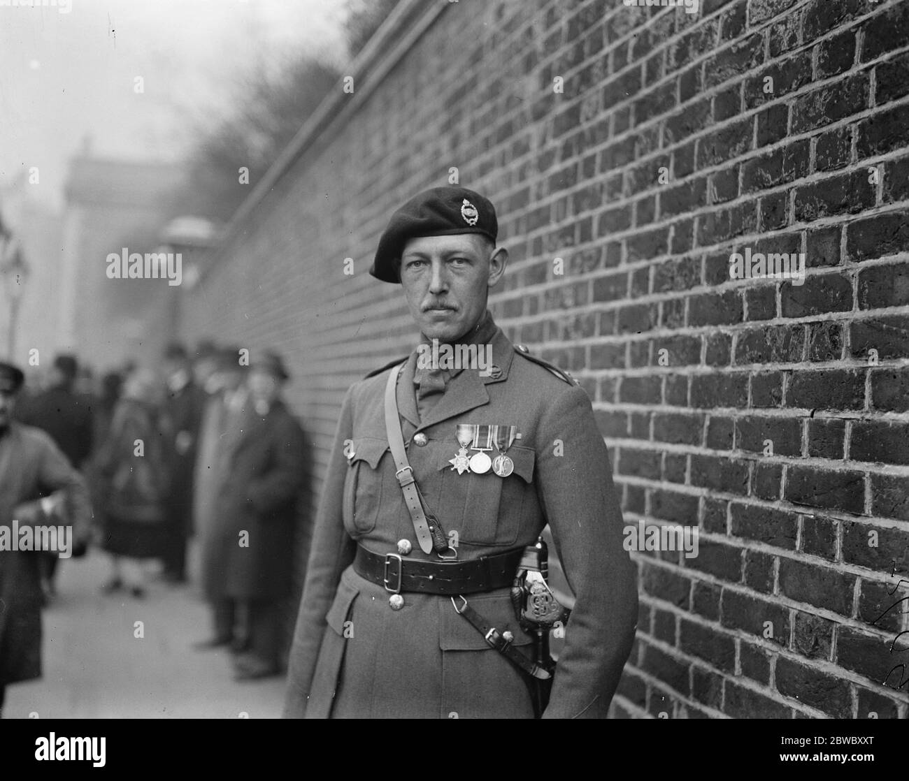 Levee at St James 's Palace . Lt J W Bingham leaving . He is seen wearing the new cap which has been issued to the Tank Corps . 10 March 1925 Stock Photo