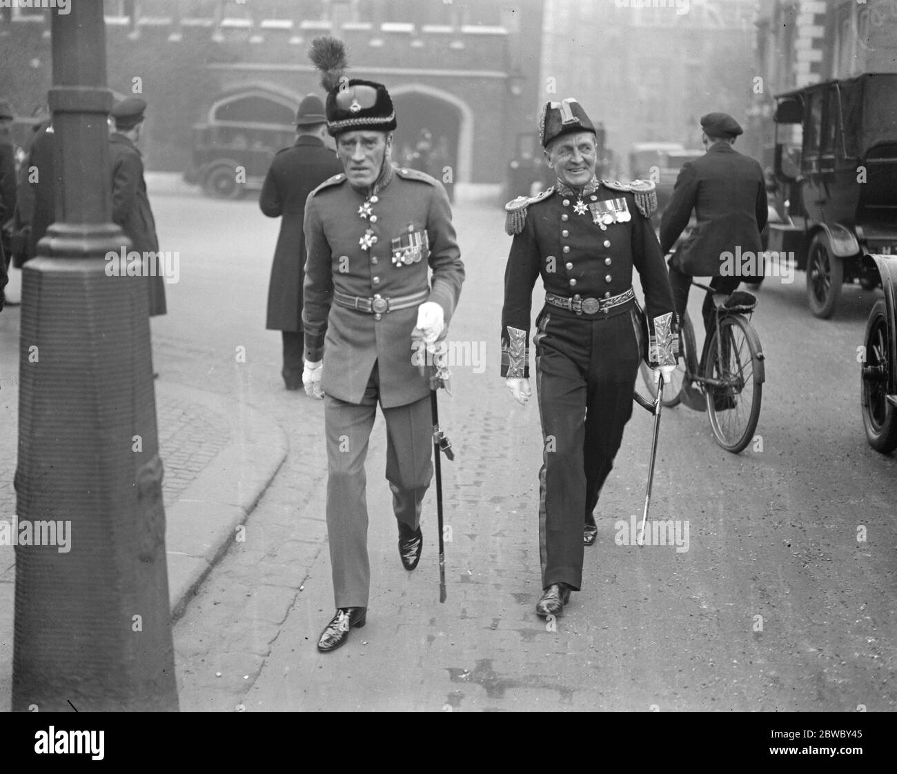 Levee at St James 's Palace . Admiral Gaskell with Air Marshal Scarlett leaving . 10 March 1925 Stock Photo