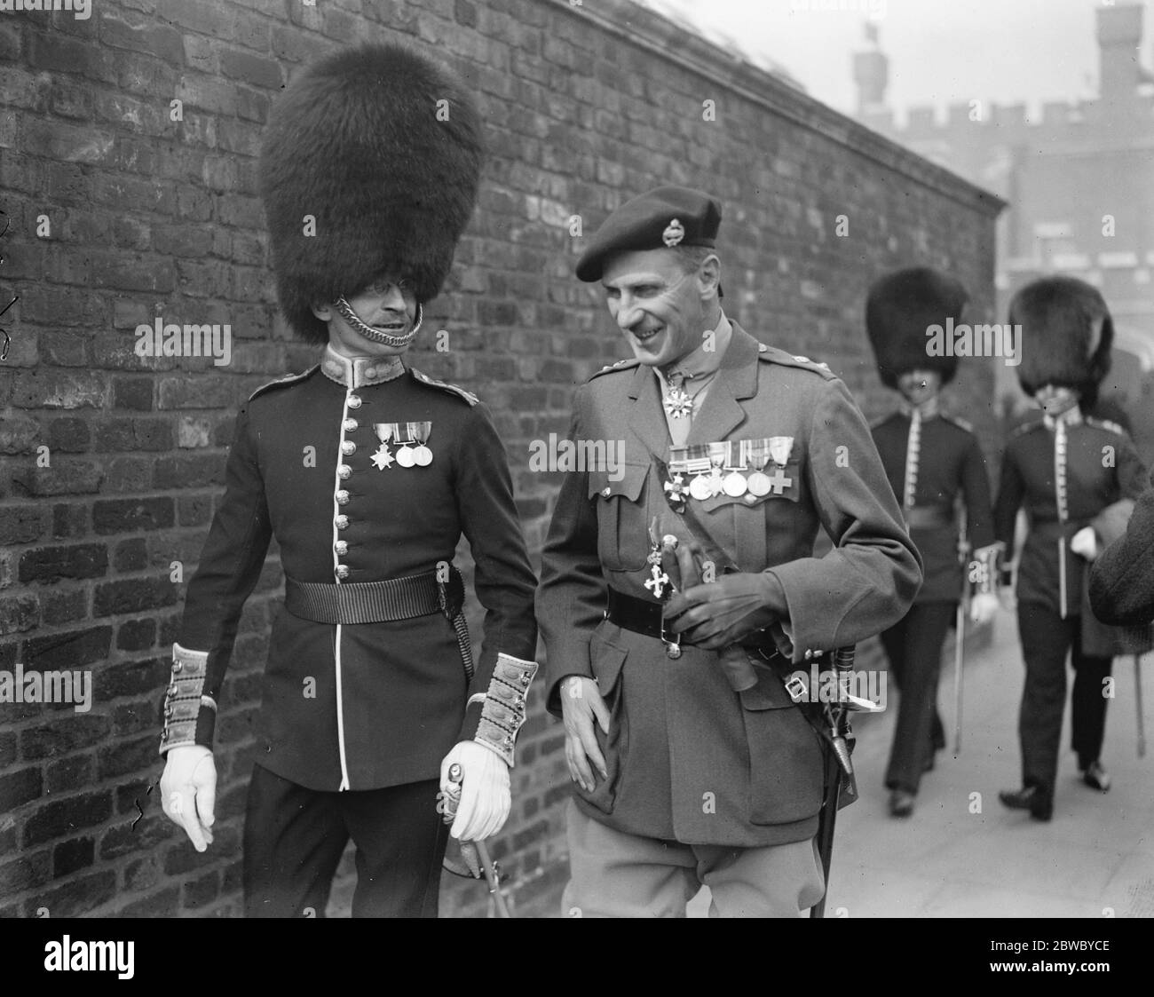 Levee at St James 's Palace . Lt Col C D V Cary Barnard leaving in company with a Guards Officer . 10 March 1925 Stock Photo