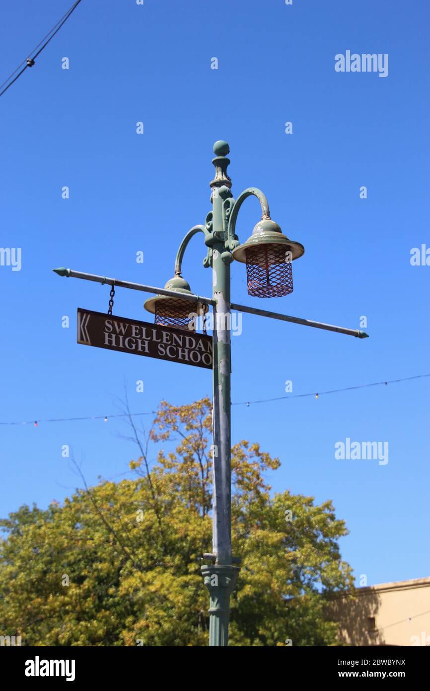 Historic street lights in Swellendam, the third oldest town in South