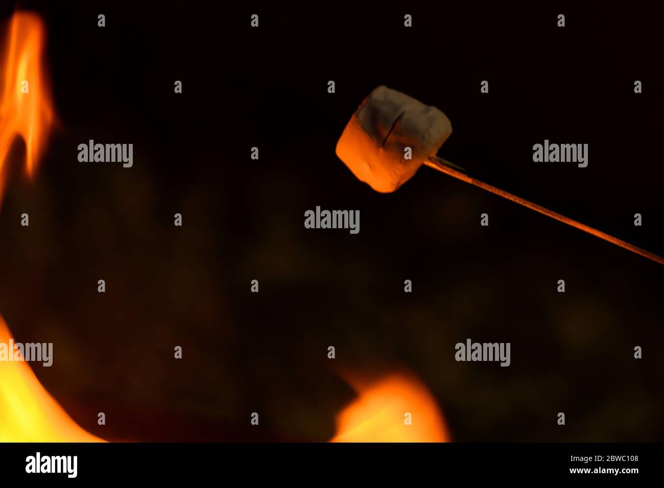 Marshmallows cooking on an open fire Stock Photo