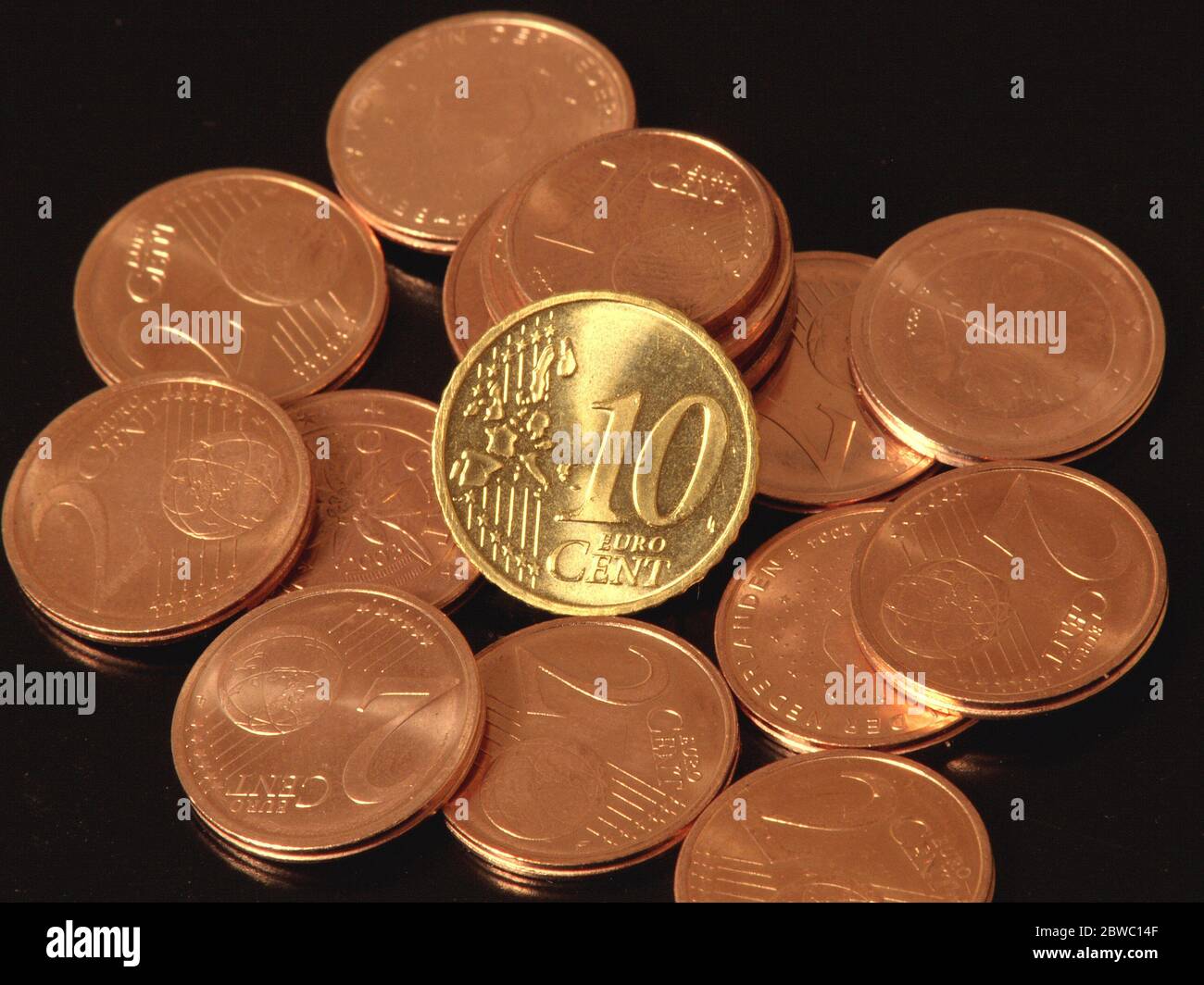 Euro Cent Muenzen 1, 2, 5, 10, Stock Photo
