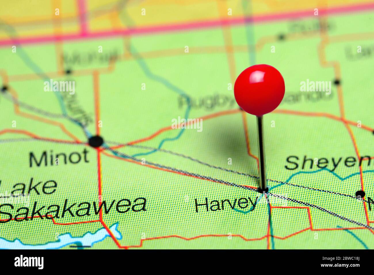 Harvey pinned on a map of North Dakota, USA Stock Photo Alamy