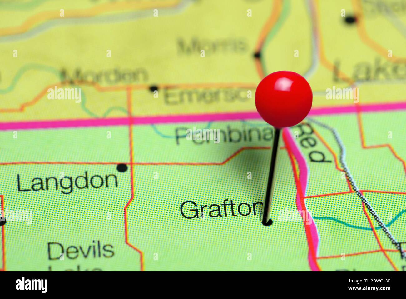 Grafton pinned on a map of North Dakota, USA Stock Photo Alamy