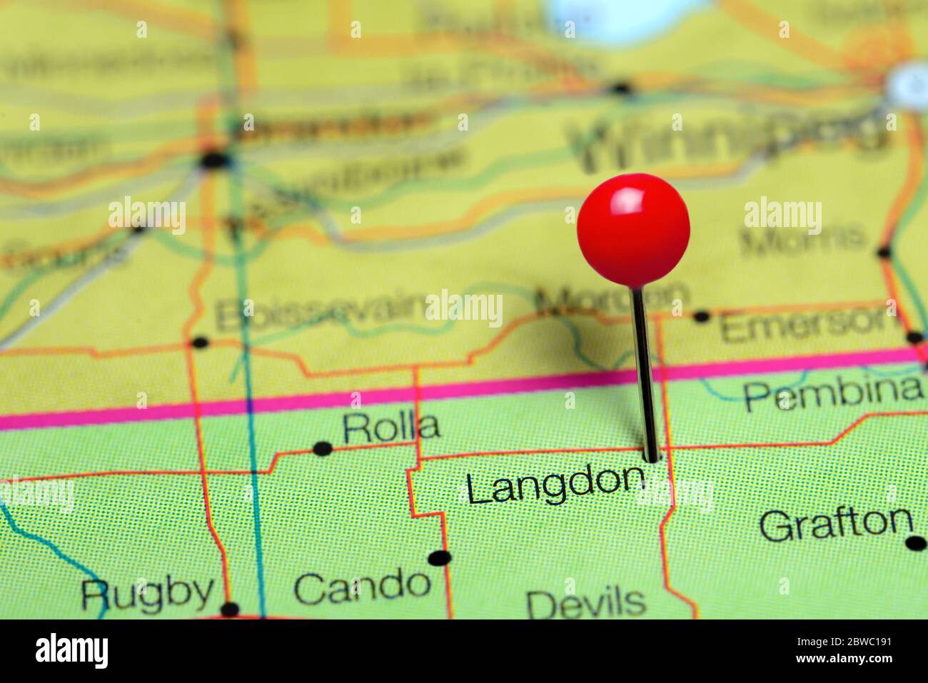 Langdon pinned on a map of North Dakota, USA Stock Photo Alamy