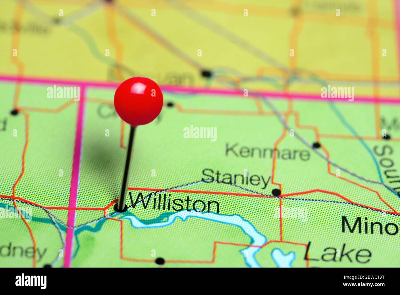 Williston pinned on a map of North Dakota, USA Stock Photo Alamy