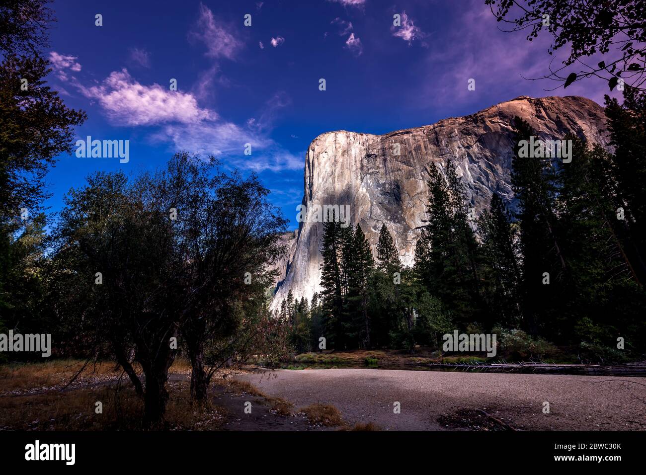 World famous rock climbing wall of El Capitan, Yosemite national park, California, usa Stock