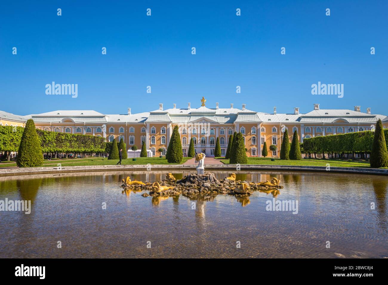 View of Peterhof Palace in Saint Petersburg Stock Photo