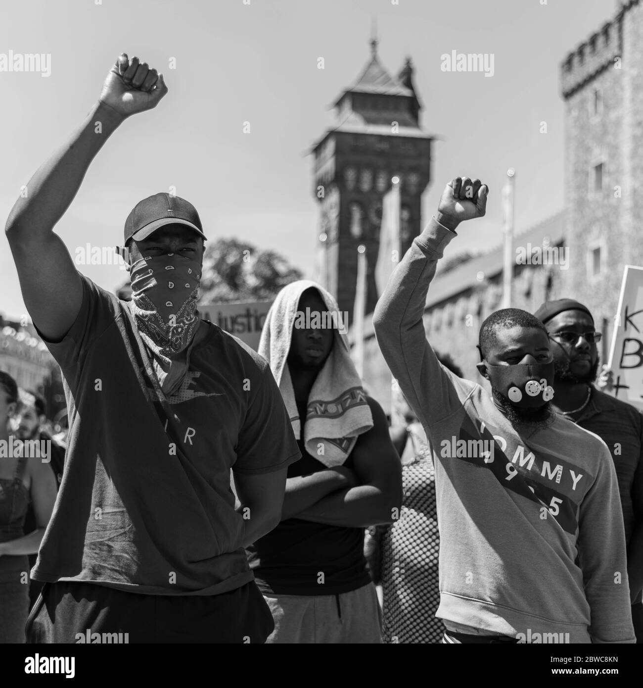 Cardiff, UK. 31 May 2020. Hundreds gather in the Cardiff Castle grounds