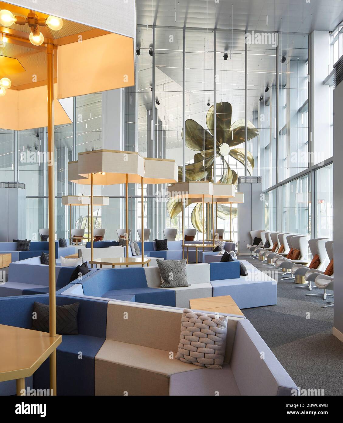 Lounge interior. Royal Caribbean Miami Cruise Terminal, Miami, United States. Architect: Broadway Malyan Limited, 2019. Stock Photo