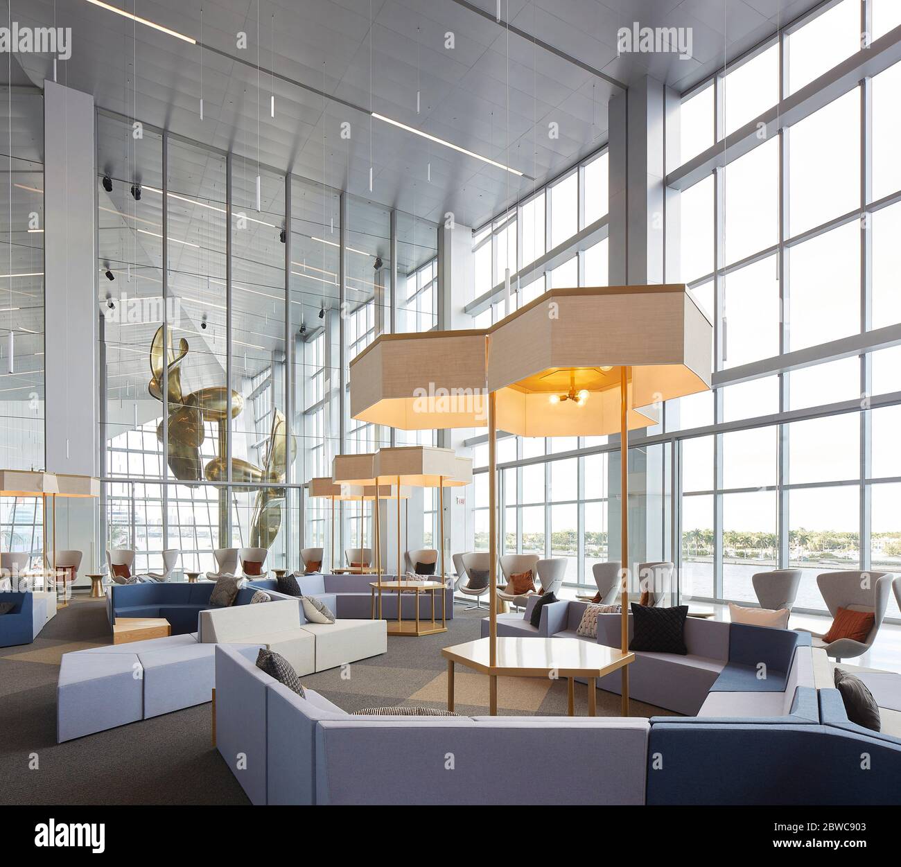 Interior view. Royal Caribbean Miami Cruise Terminal, Miami, United States. Architect: Broadway Malyan Limited, 2019. Stock Photo
