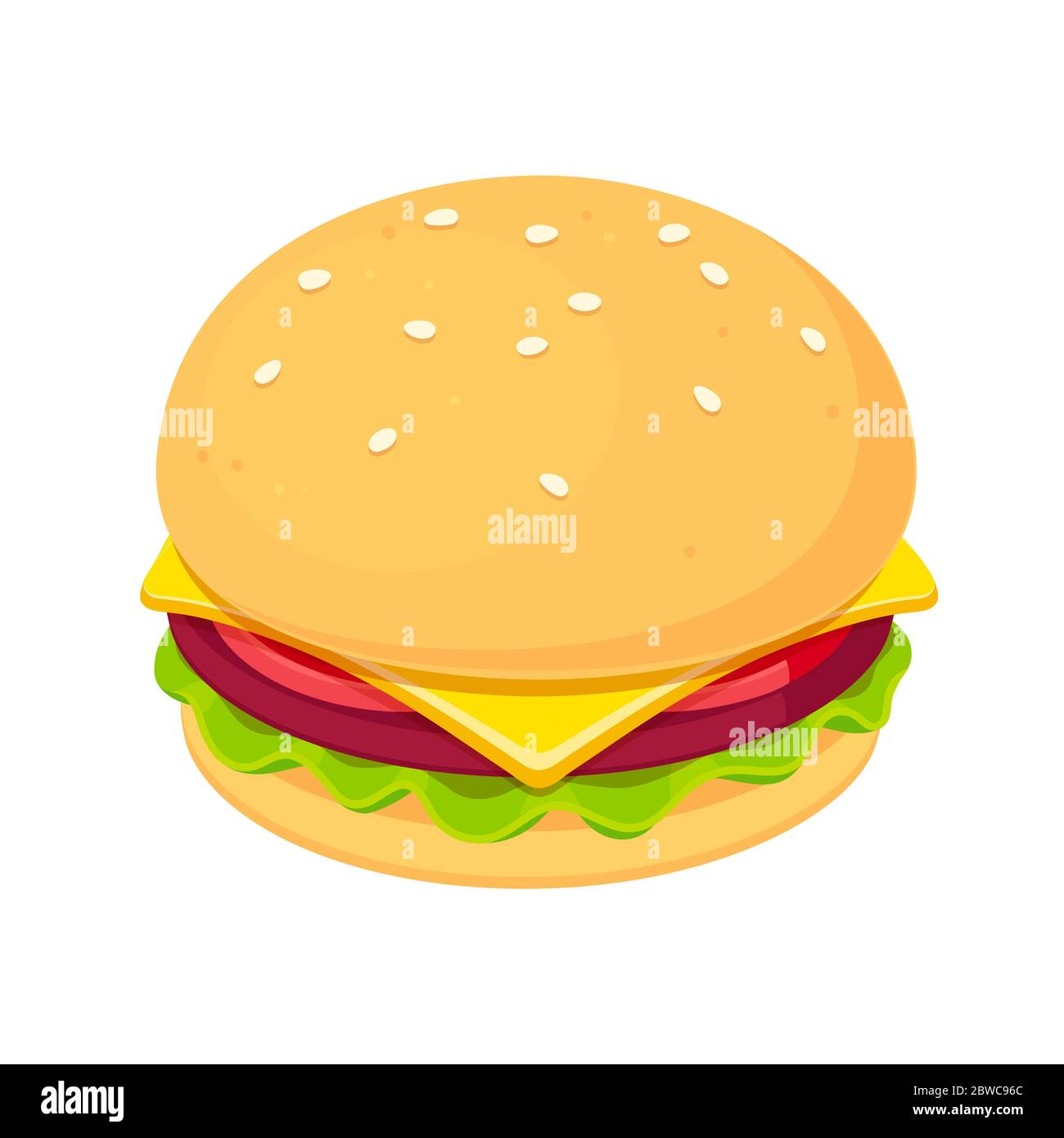 Burger clip art illustration in flat cartoon style. Isolated vector drawing  of cheeseburger with lettuce and tomato on sesame seed bun Stock Vector  Image & Art - Alamy
