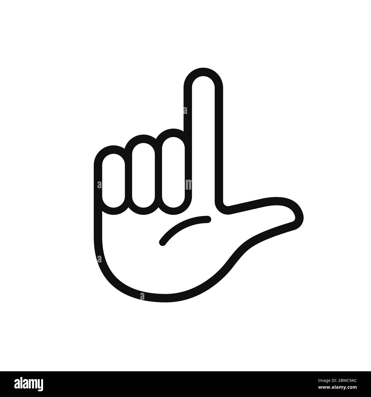 Hand gesture showing letter L, loser sign. Simple black and white icon. Isolated vector illustration. Stock Vector