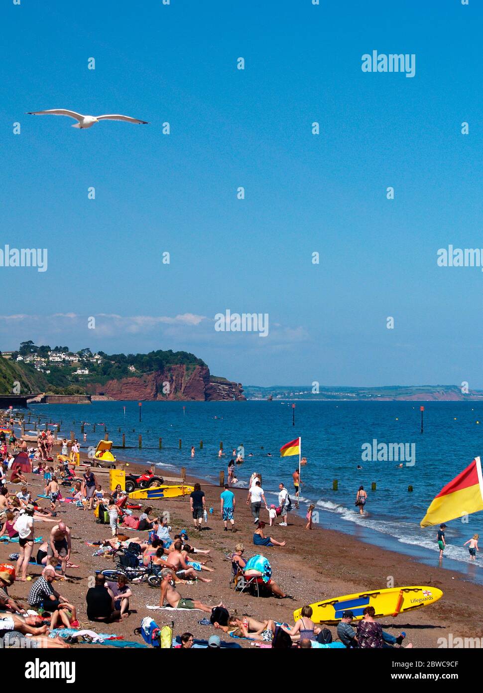 A Summer day on Teignmouth beach,Devon, Southwest England before Covid 19 Stock Photo