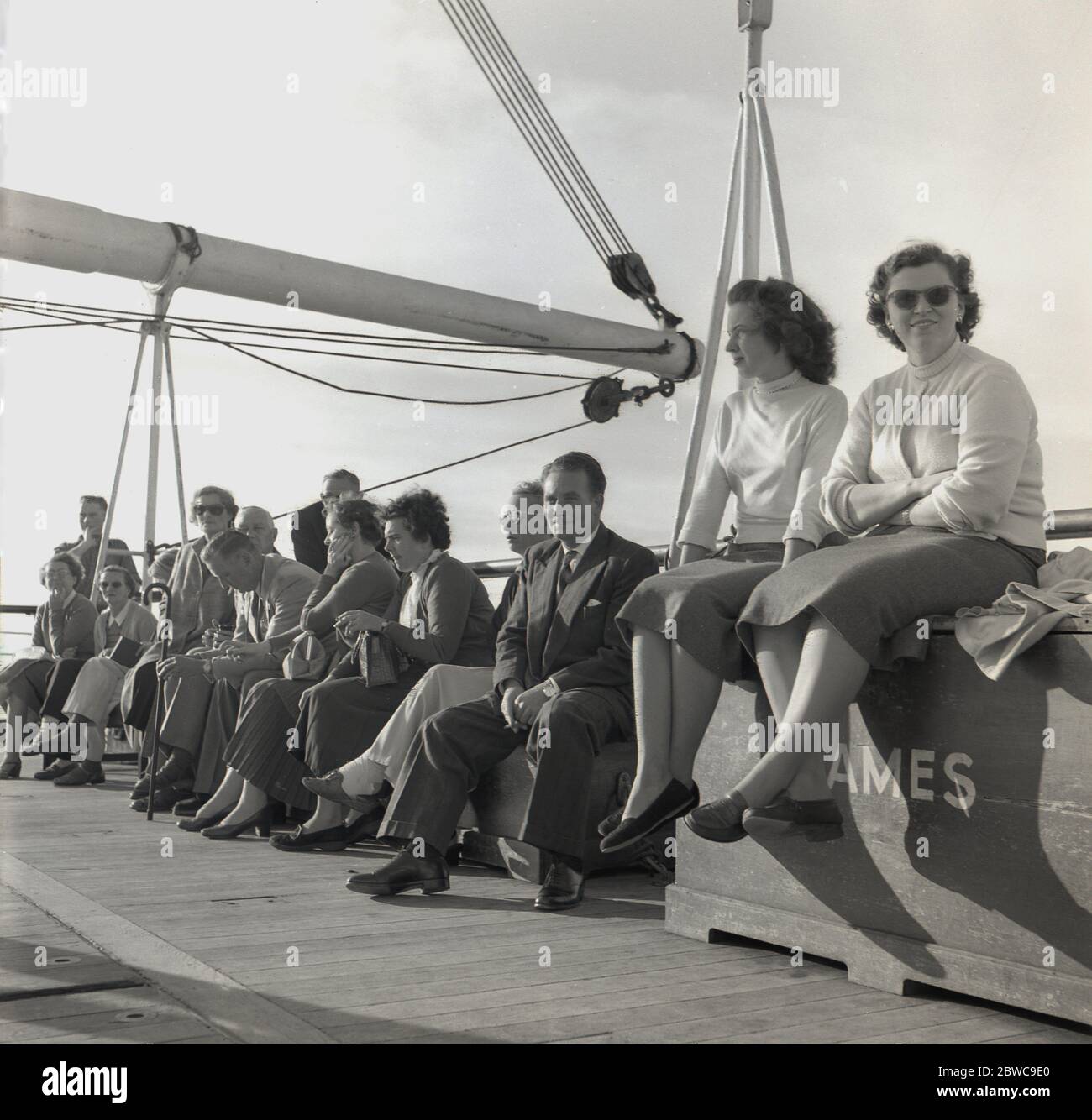 1950s, historical, adult passengers sailing on a UnionCastle Steamship