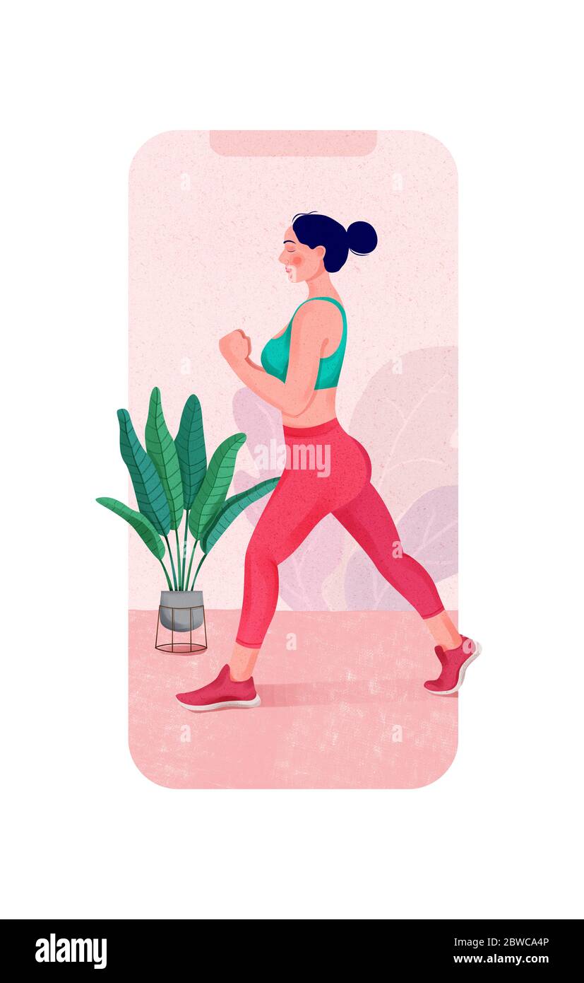 smart fitness. smart phone online exercise/yoga session at Home. Creative  poster or banner design with illustration of woman doing yoga for Yoga Day  Stock Photo - Alamy