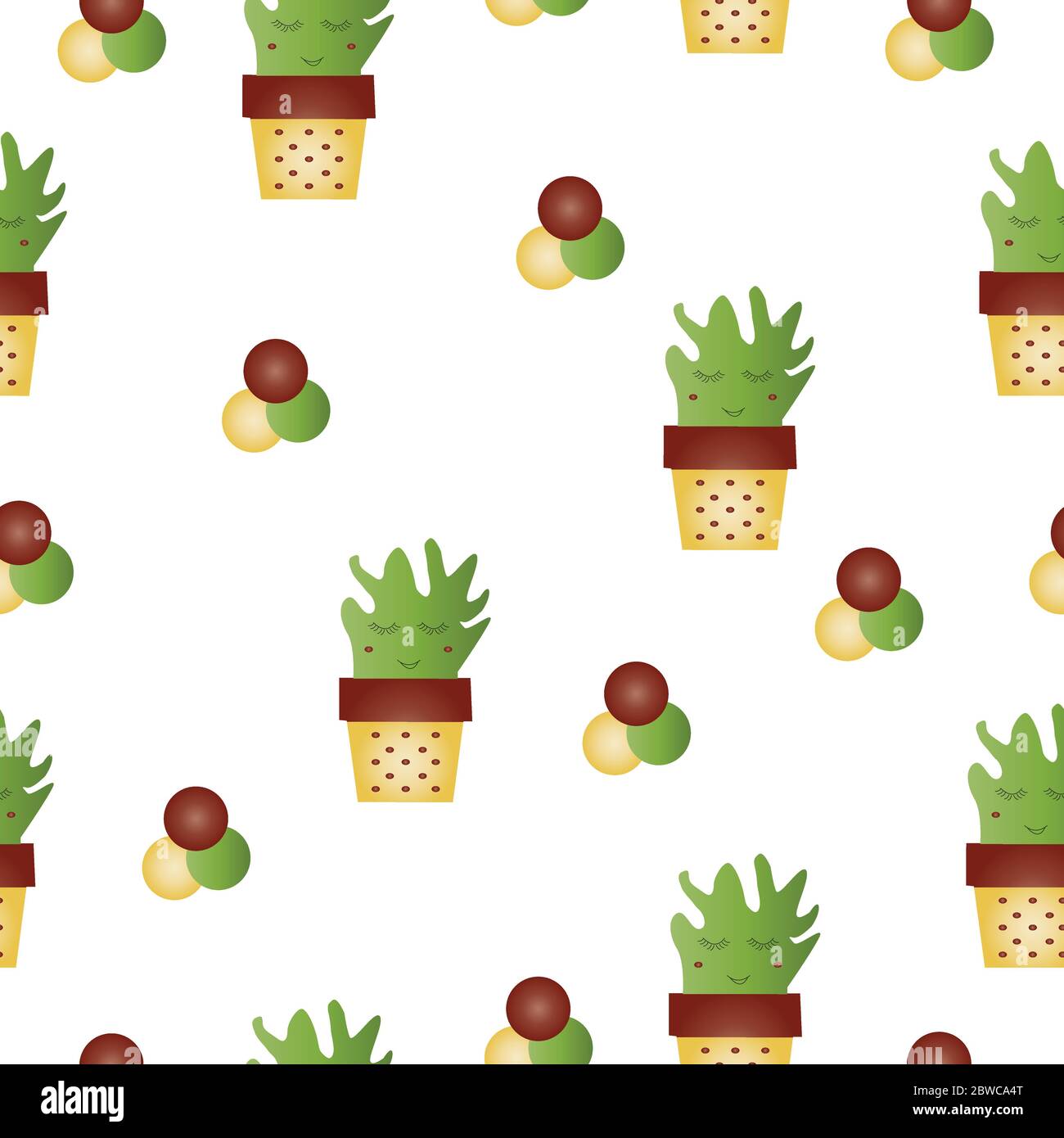 seamless pattern with cactus flowers - brown colors Stock Vector