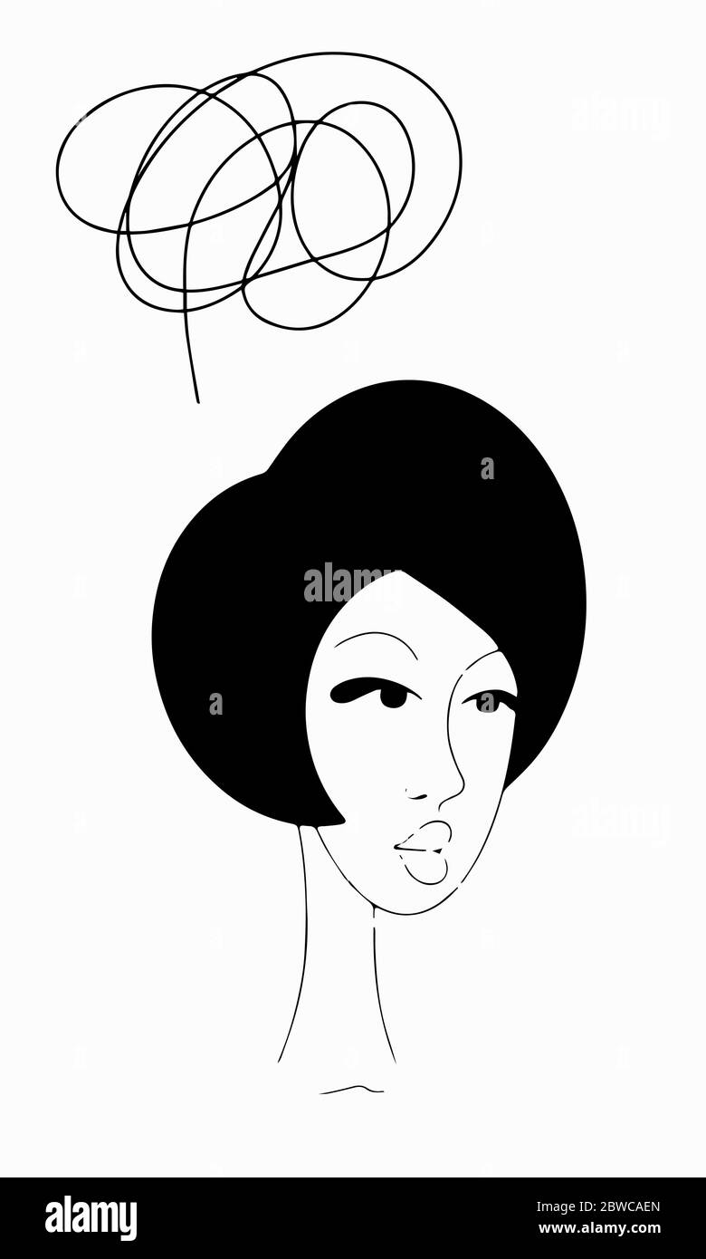 the girl is thinking. thoughts of a beautiful woman. Vector illustration doodle style  Stock Vector