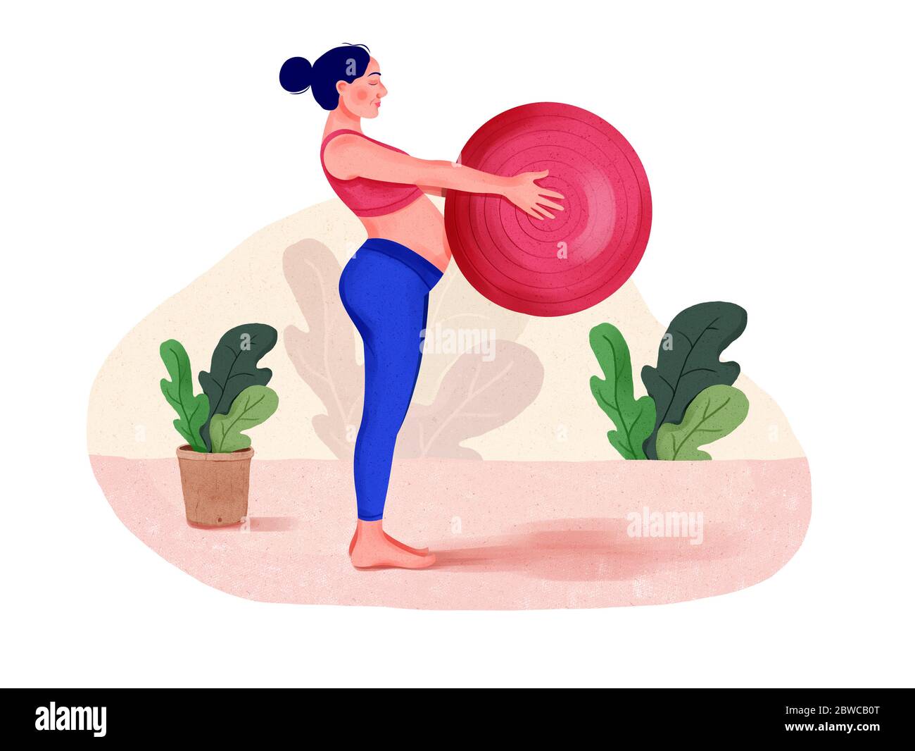 Illustration of Attractive pregnant woman working out, pregnant woman training yoga at home with
