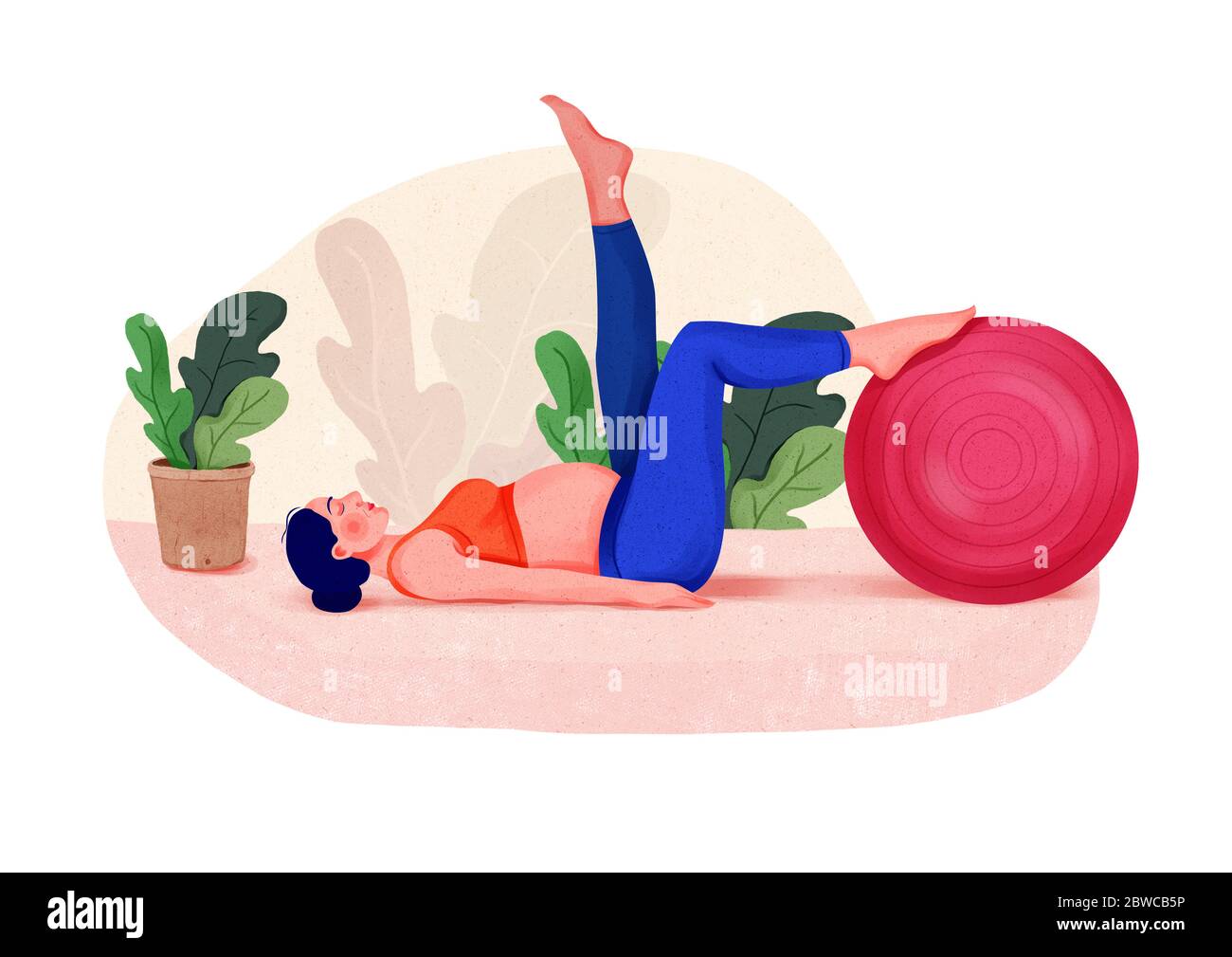 Illustration of Attractive pregnant woman working out, pregnant woman training yoga at home with