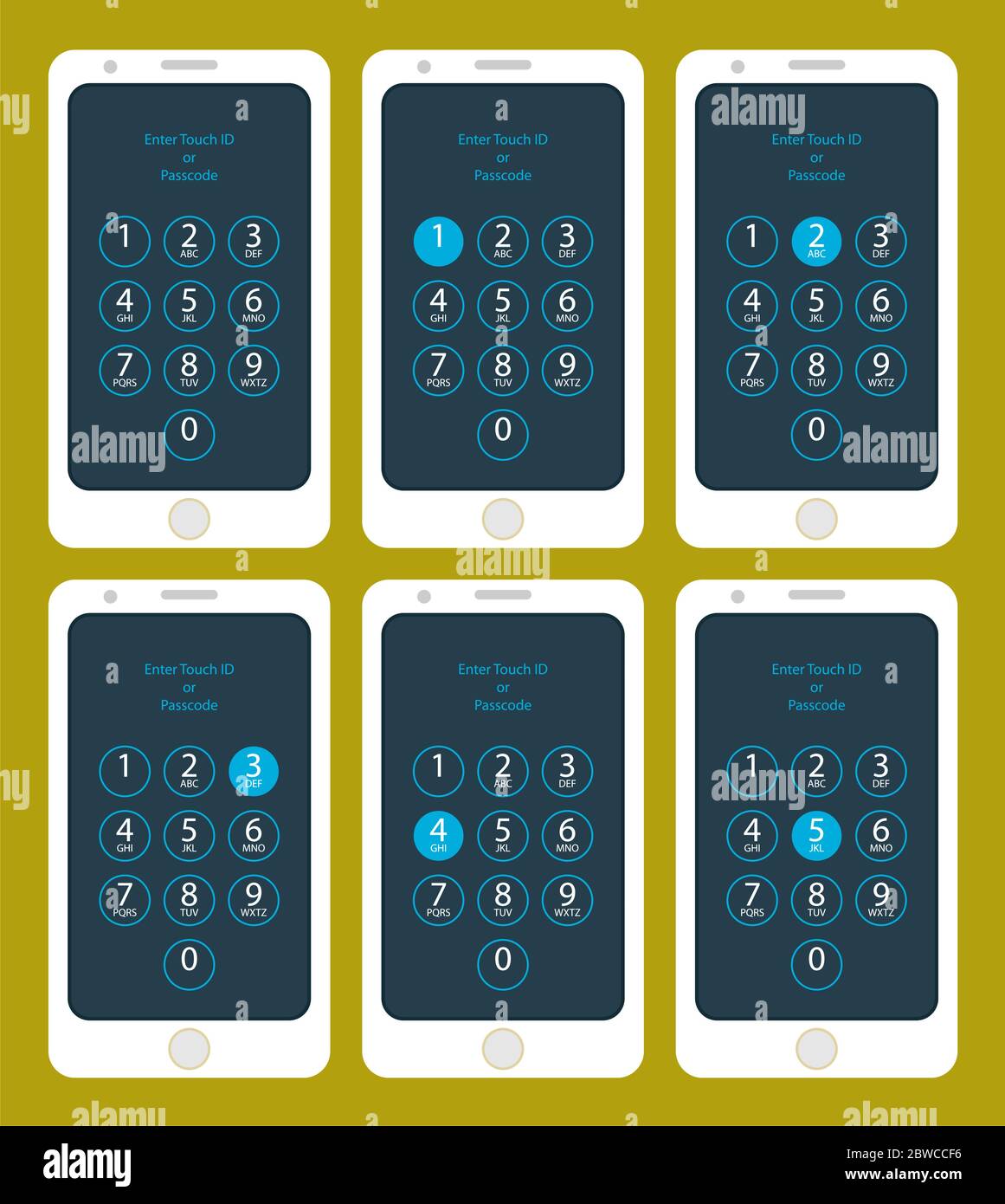 Smartphone Enter Touch ID or Passcode One, Two, Three, Four, Five, Vector Illustration Stock Vector