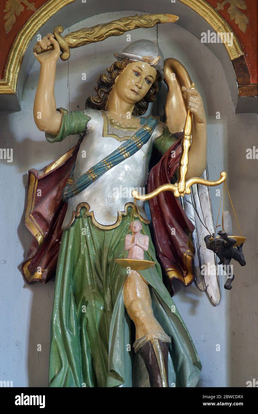 Saint Michael the Archangel, altar in the Parish Church of Saint Peter in Petrovina, Croatia Stock Photo